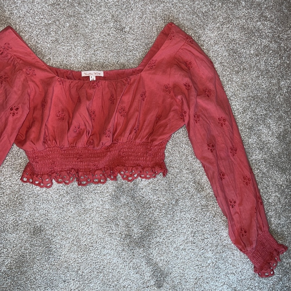 Winston White longsleeve eyelet coral crop top